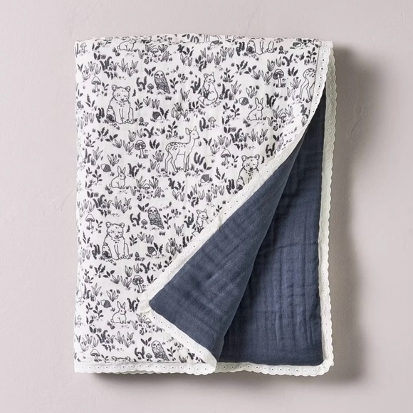 Hearth & Hand Other - Reversible Woodland Muslin Baby Blanket Bear Deer - Hearth & Hand with Magnolia
